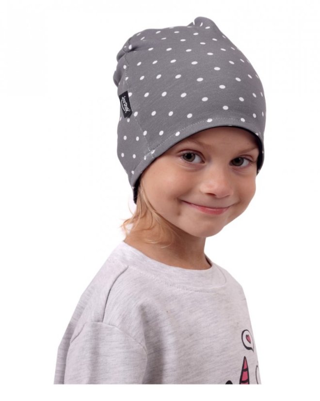 Children´s cotton cap, black+grey dots - Size: S (1-3 Y)