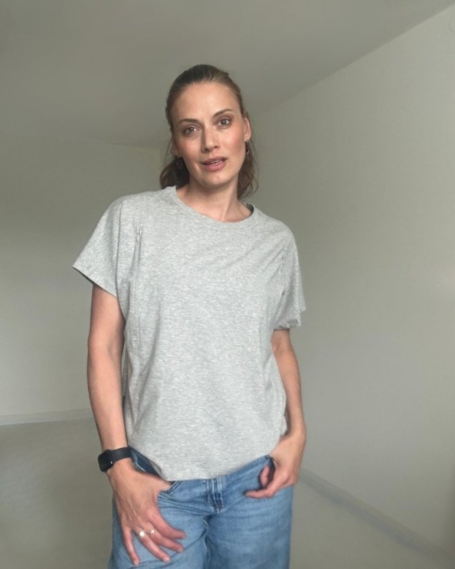 Majica za dojenje z zadrgo Kira, oversized – siv melange