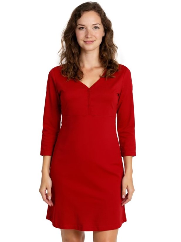 Kojící noční košile rozepínací, 3/4 rukáv, červená - Velikost: M/L