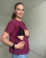 Kojicí tričko se zipem Kira, oversized – cyklámen