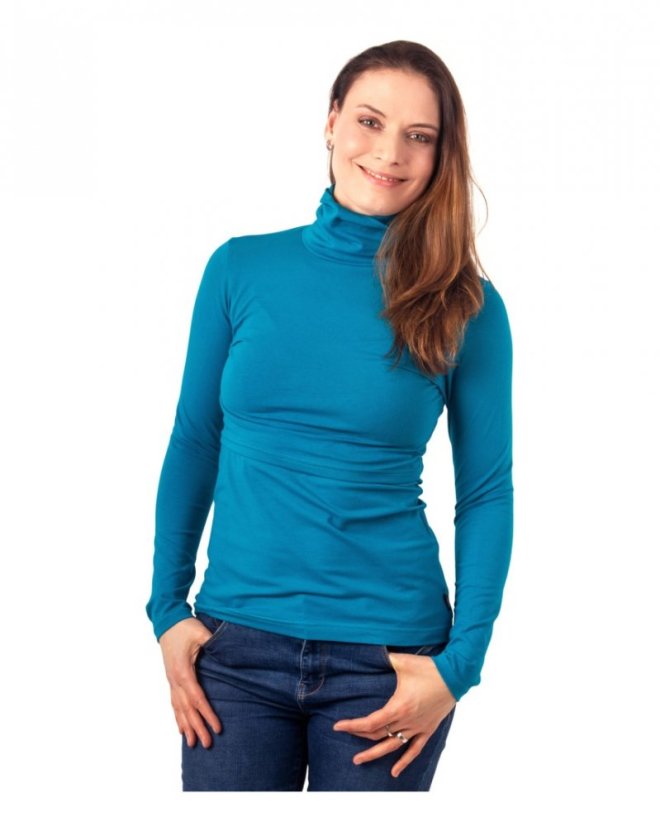 Breast-feeding roll-colar T-shirt Katerina, dark turquoise - Size: XS/S