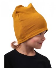 Detská čiapka bavlnená, obojstranná, čierna + horčicová