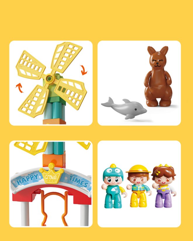 Stavebnica zábavný park s hojdačkou a veterným mlynom, 127 dielikov, veľké kocky pre deti od 3 rokov