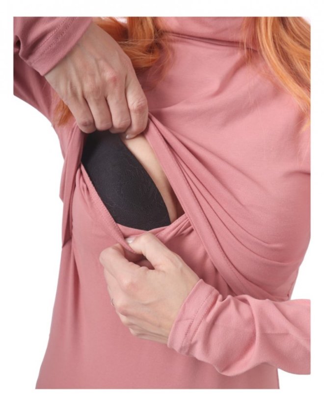 Breast-feeding roll-colar T-shirt Katerina, old rose - Size: XS/S
