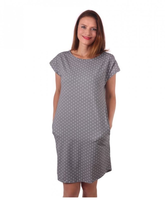 Women’s dress with pockets Zoe, oversized loose fit, grey with dots