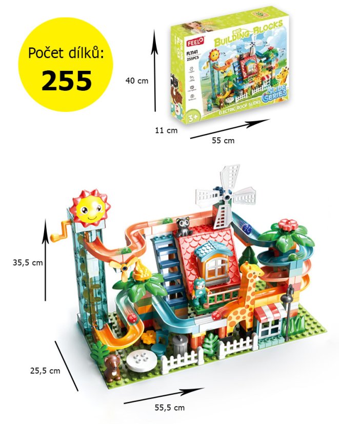 Stavebnice s kuličkovou dráhou a elektrickým pohonem, 255 dílků, pro děti 3+