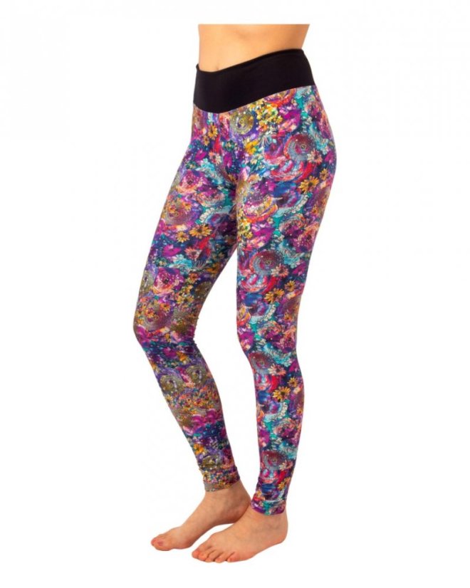 Damen-Leggings mit hoher Taille, lila Blumen