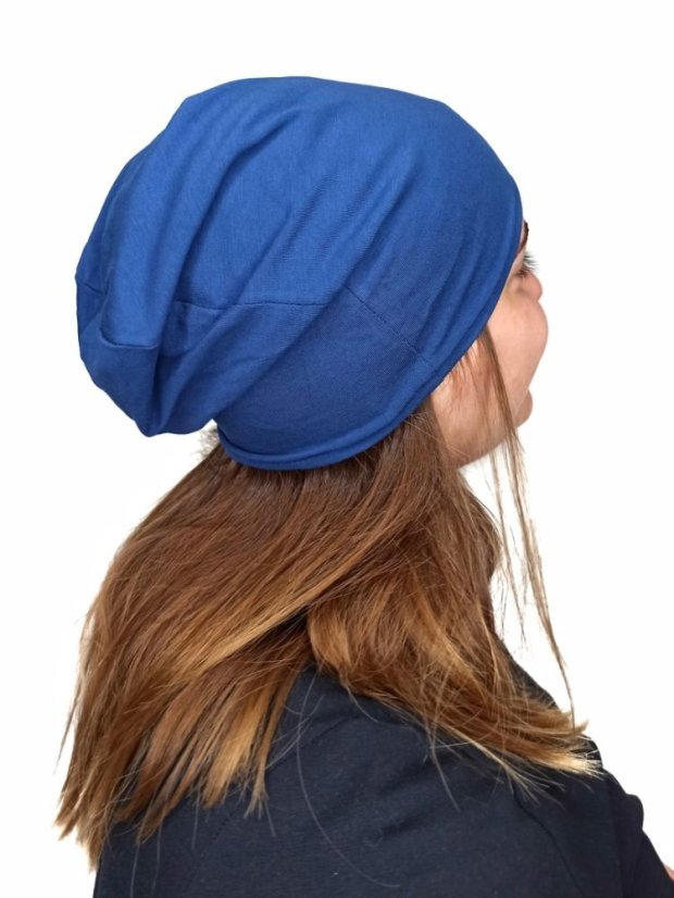 Dámská čepice bavlněná, oboustranná, černá+jeans modrá