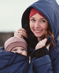 Zimná vyteplená bunda na nosenie detí + TEHOTENSKÁ VSADKA, tmavomodrá