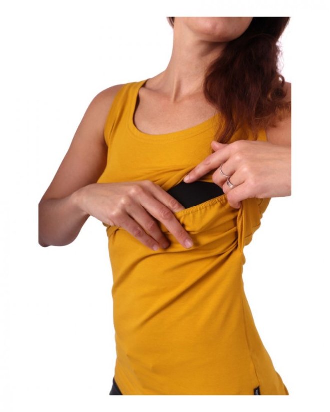 Breast-feeding T-shirt Katerina, no sleeves, mustard - Size: XS/S