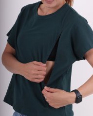 Kojicí tričko se zipem Kira, oversized – lahvově zelené