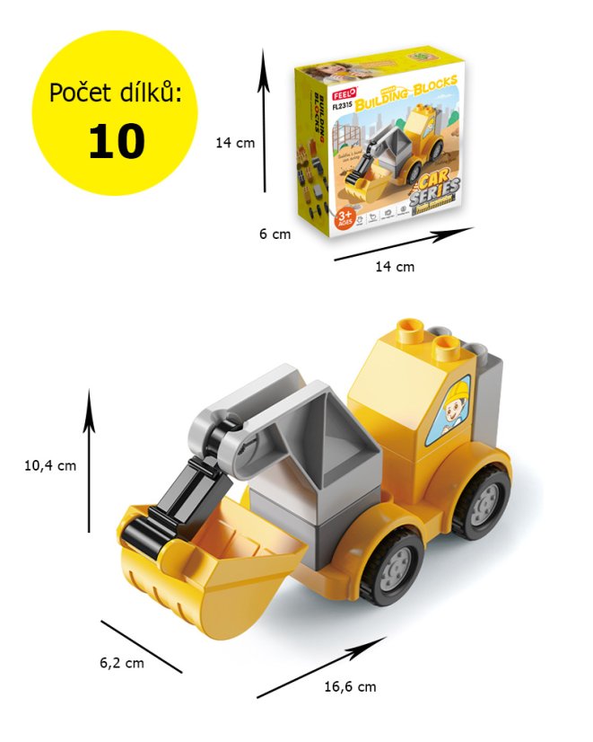 Stavebnice bagr rypadlo, 10 dílků, velké kostky pro malé děti