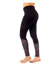 Women's leggings with high waist, black + abstract flowers