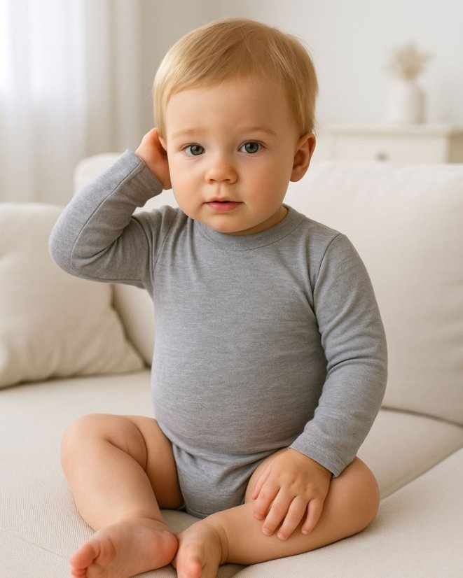 Dětské body s dlouhým rukávem, šedý melír