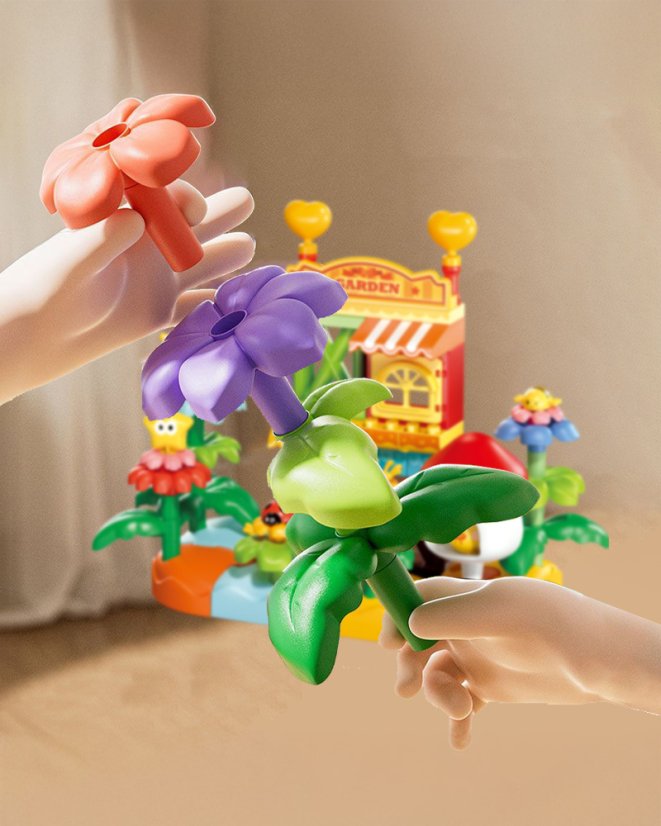 Stavebnica kvetinová záhradka s domčekom, 70 dielikov, pre deti od 3 rokov