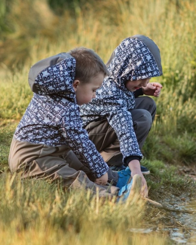 Dětská softshellová kombinéza – pandy a béžová