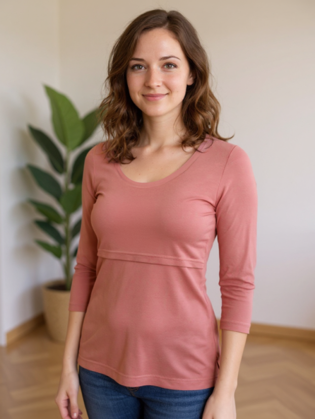 Nursing T-shirt Catherine, 3/4 sleeves – dusty pink - Size: M/L