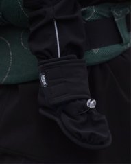 Winter softshell baby booties (soft-soled) insulated with fleece, black with dark blue lining