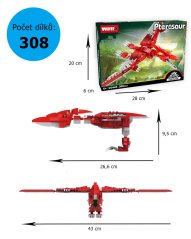 Stavebnice velký Pterosaurus (rozpětí 43cm), létající dinosaurus s pohyblivými prvky, 308 dílků