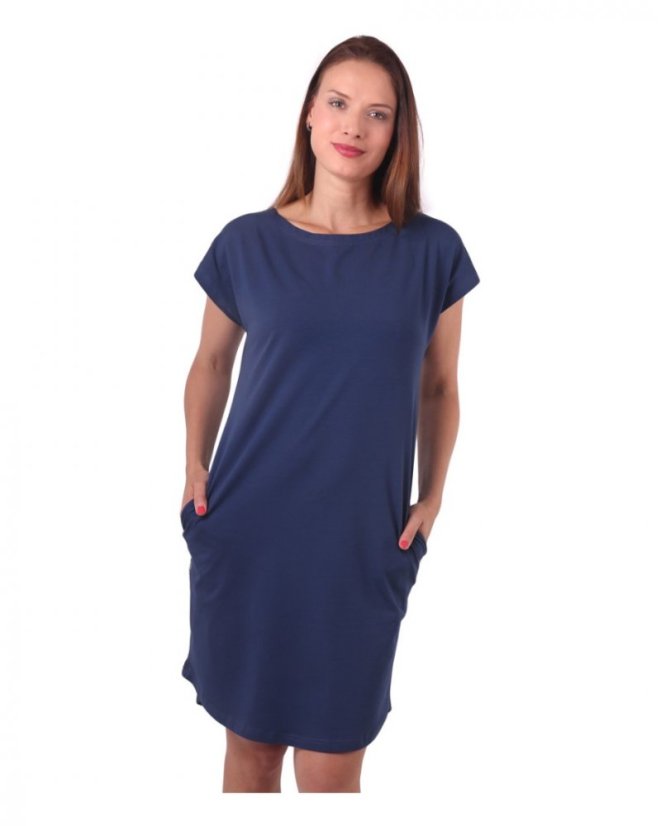 Dámské bavlněné oversized šaty s kapsami Zoe, jeans modré