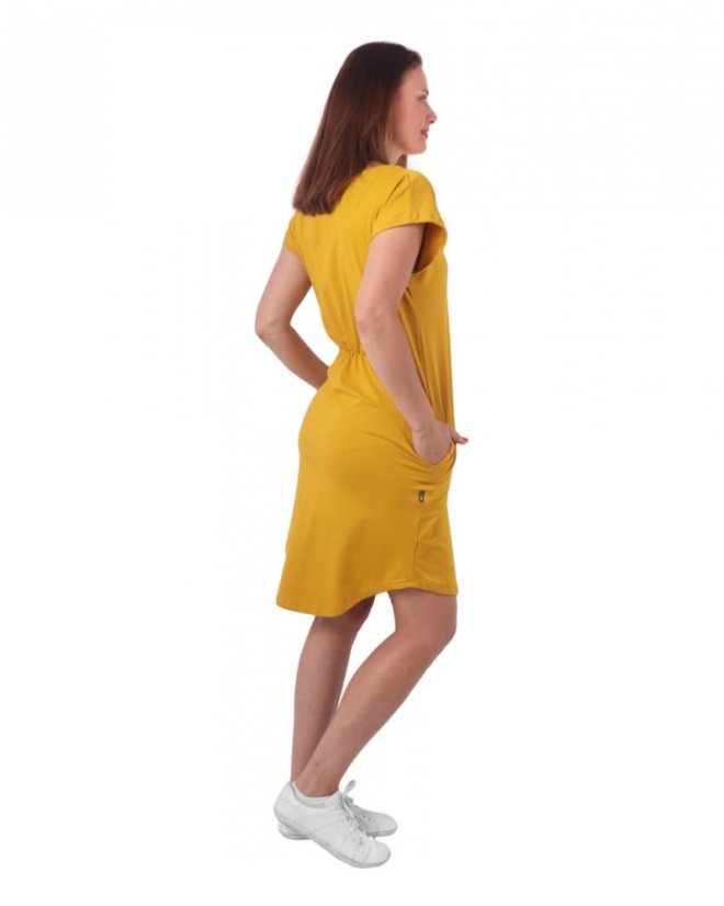 Dámské bavlněné oversized šaty s kapsami Zoe, hořčicové - Velikost: S/M