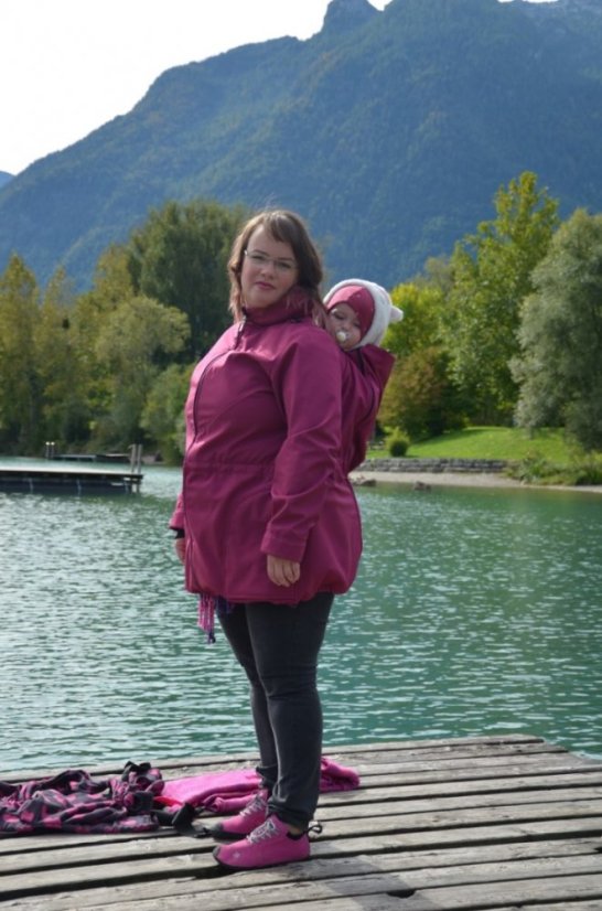Babywearing softshell jacket Alice (front/back use) + MATERNITY INSERT, FUCHSIA - Size: S/M