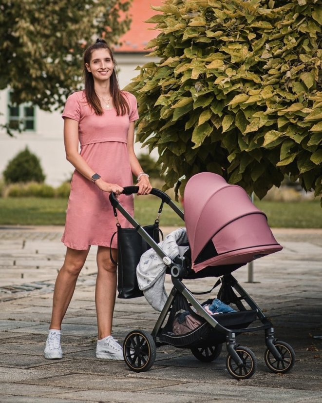 Kojicí šaty s kapsami Tea, krátký rukáv, starorůžové