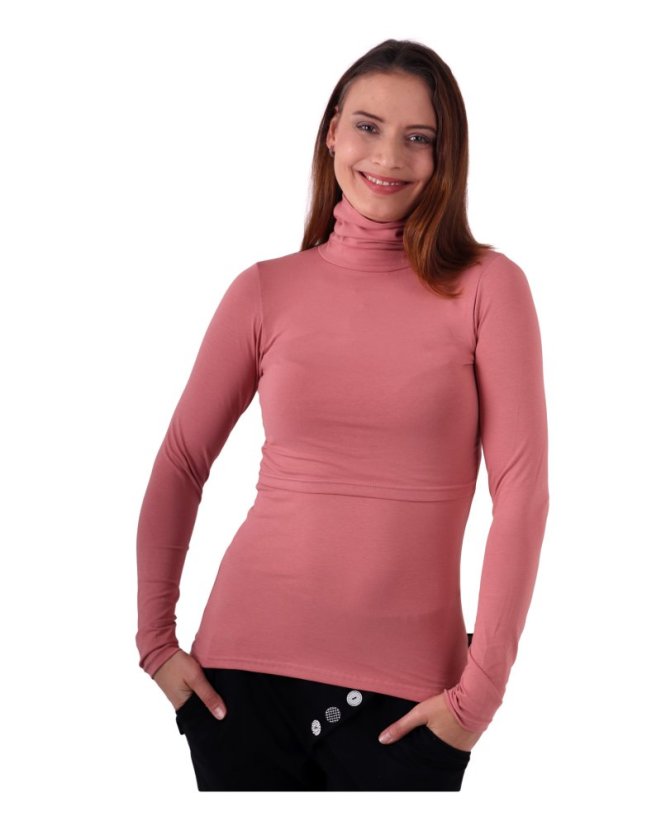 Breast-feeding roll-colar T-shirt Katerina, old rose - Size: XS/S