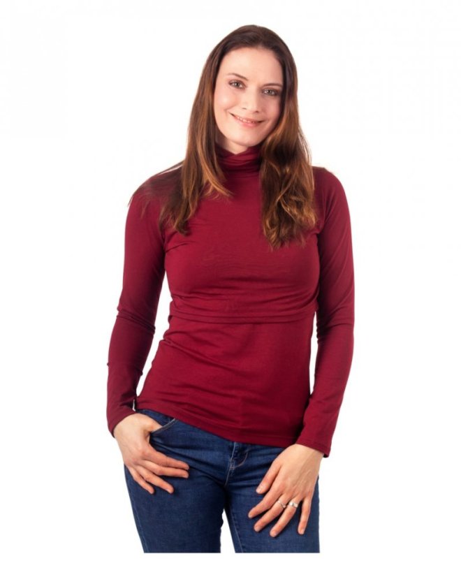Breast-feeding roll-colar T-shirt Katerina, wine red - Size: XS/S