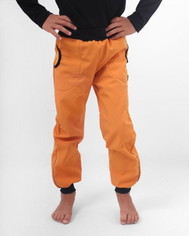 Detské softshellové nohavice s fleecom – oranžové - Veľkosť: 122
