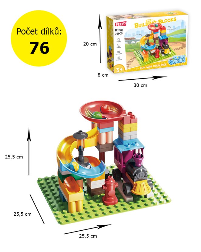 Stavebnice kuličková dráha s vláčkem, 76 dílků pro děti od 3 let