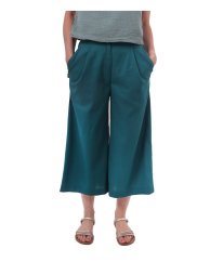 Lněné dámské  kalhoty Cullotes, smaragdově zelené