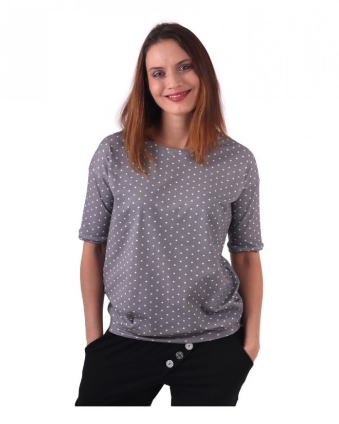 Dámske oversized tričko Darina, šedá + biely puntík - Veľkosť: XS/S