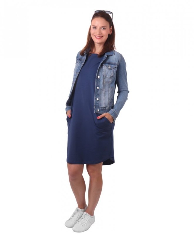 Dámské bavlněné oversized šaty s kapsami Zoe, jeans modré