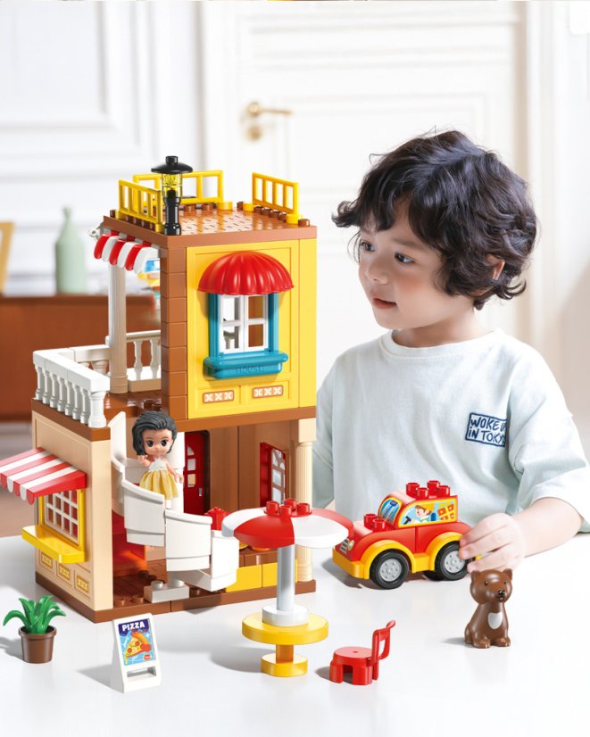 Stavebnice restaurace s autem, 115 dílků, pro děti od 3 let