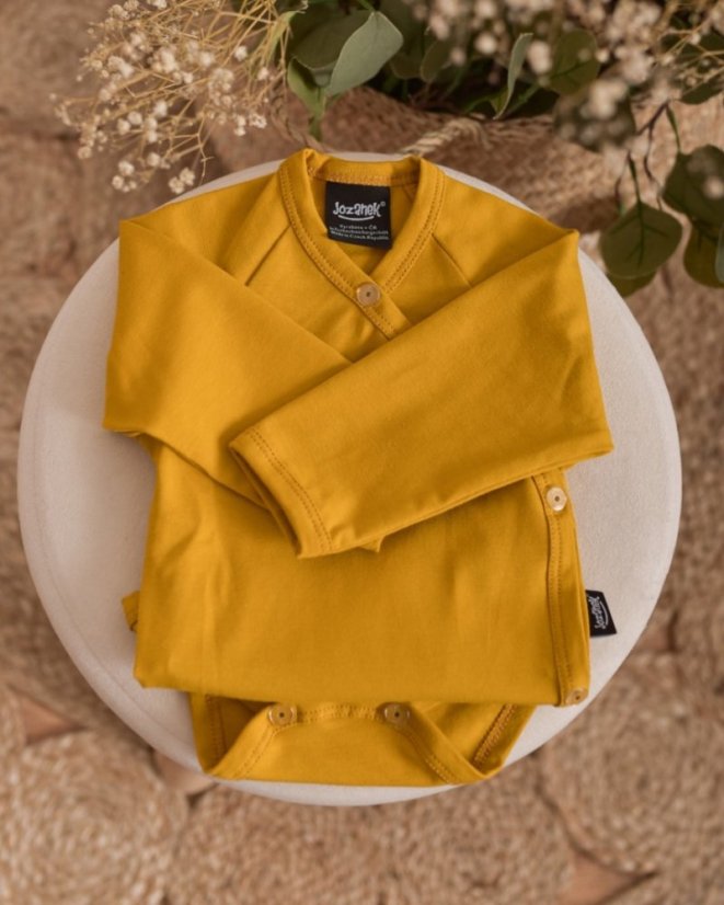 Baby wrap bodysuit onesie, mustard