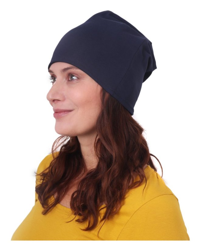 Baumwollmütze für Damen, zweiseitig, schwarz + dunkel blau