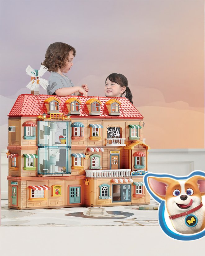 Stavebnice čtyřpatrový dům s LED a autem, 690 dílků, pro děti od 3 let