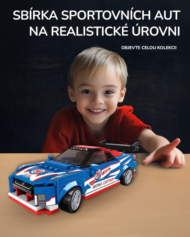 Stavebnice Závodní auto dlouhé 16cm, se zvedací střechou, modré, 284 dílků