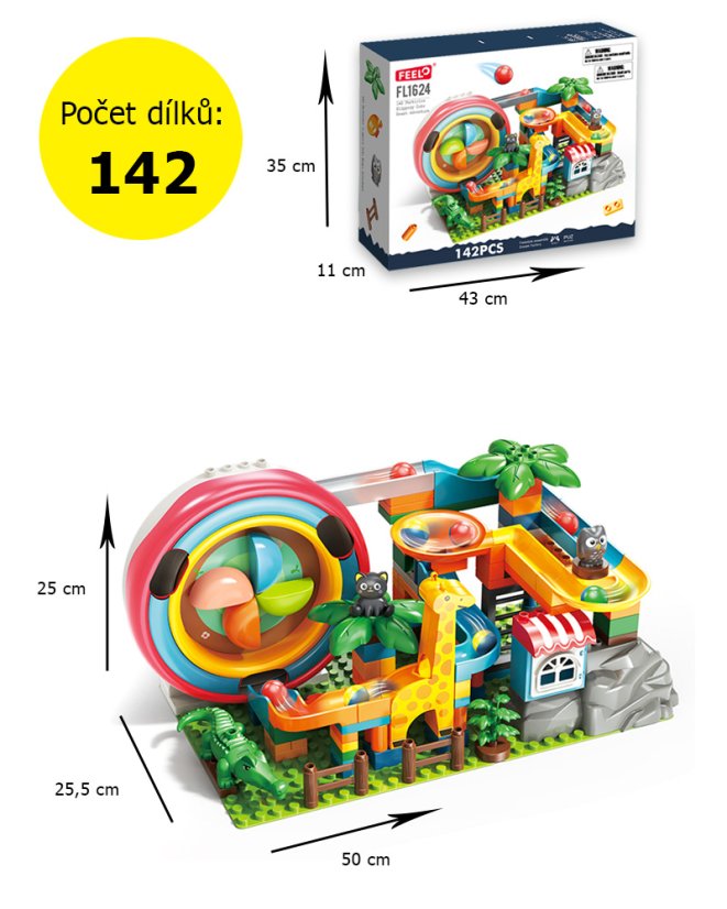 Stavebnice s kuličkovou dráhou a elektrickým pohonem, 142 dílků, pro děti od 3 let