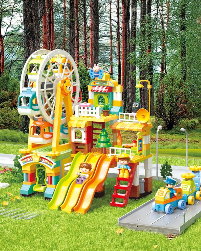 Große Bausteine Freizeitpark mit Riesenrad und Zug, 235 Teile, ab 3 Jahren