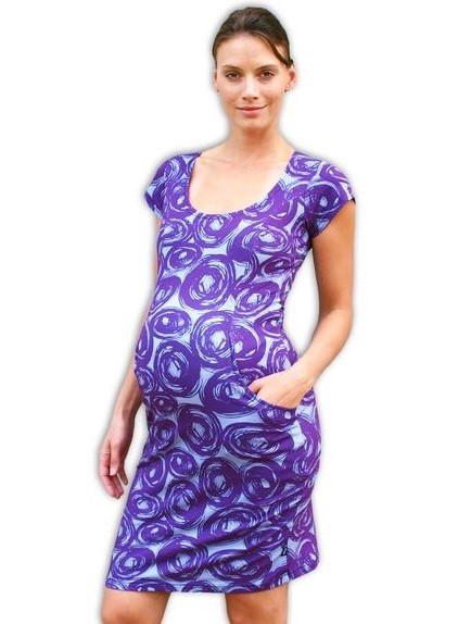 Dámské (i těhotenské) šaty s kapsami Šárka, fialové vzorované