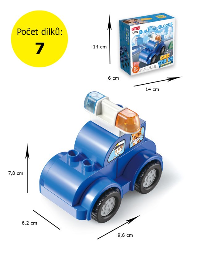 Stavebnice policejní auto, 7 dílků, velké kostky pro malé děti