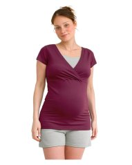 Maternity and breast-feeding pyjamas, short, cyclamen + grey