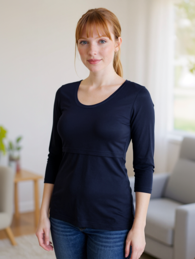 Kojicí tričko Kateřina, 3/4 rukáv, tmavě modré - Velikost: L/XL