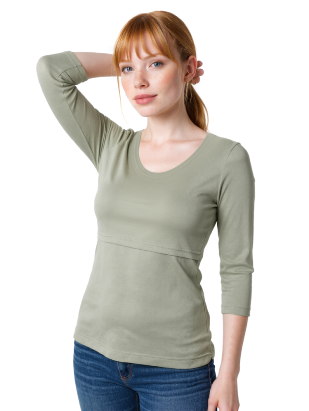 Nursing T-shirt Catherine, 3/4 sleeves – olive