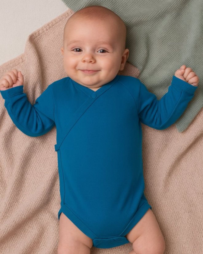 Baby wrap bodysuit onesie, dark turquoise - Size: 68