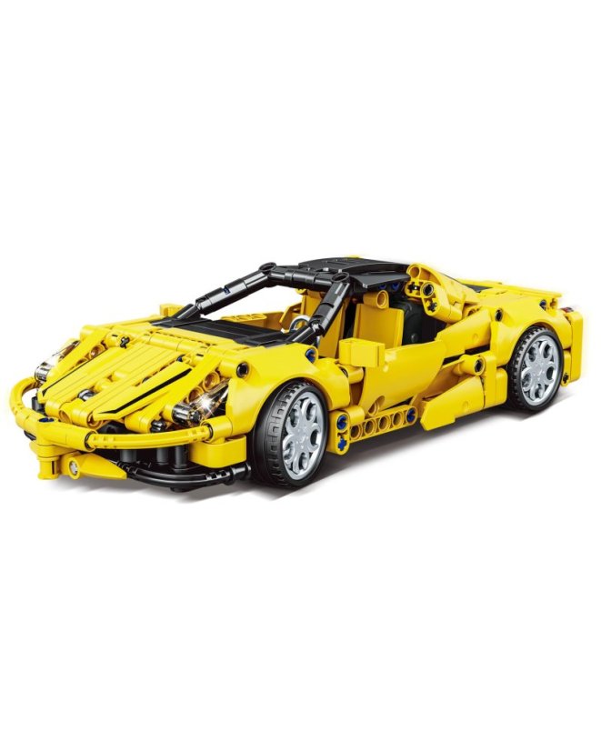 Stavebnice Technic závodní auto dlouhé 25 cm, natahovací s otvíracím kufrem, žluté, 391 dílků
