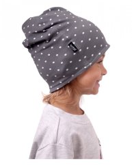 Dětská čepice bavlněná, oboustranná, černá+šedá s puntíky