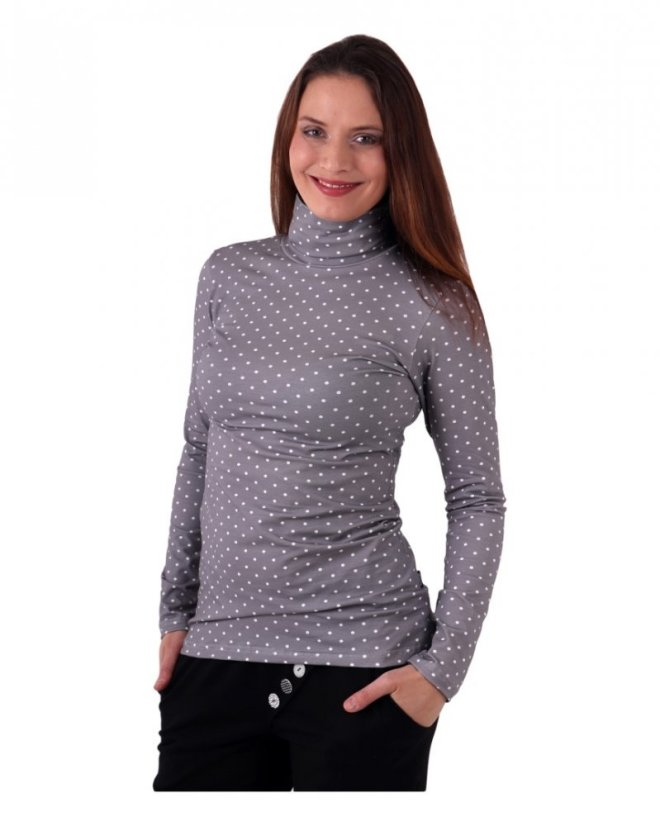 Damen Rollkragenshirt Alena, grau mit weißem Tupfen - Größe: M/L